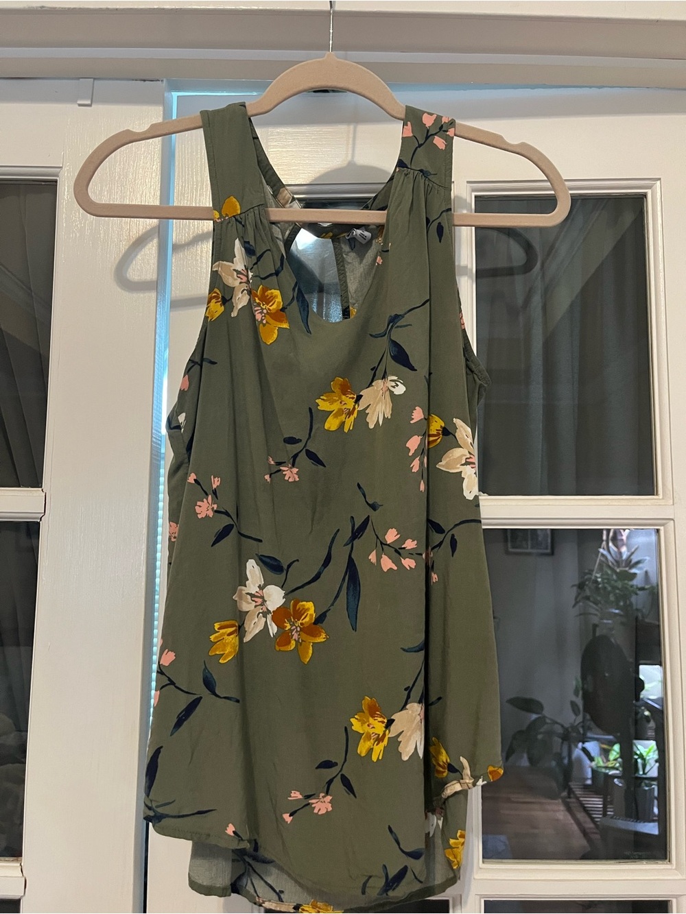 Floral Sleeveless Olive Green Summer Shirt